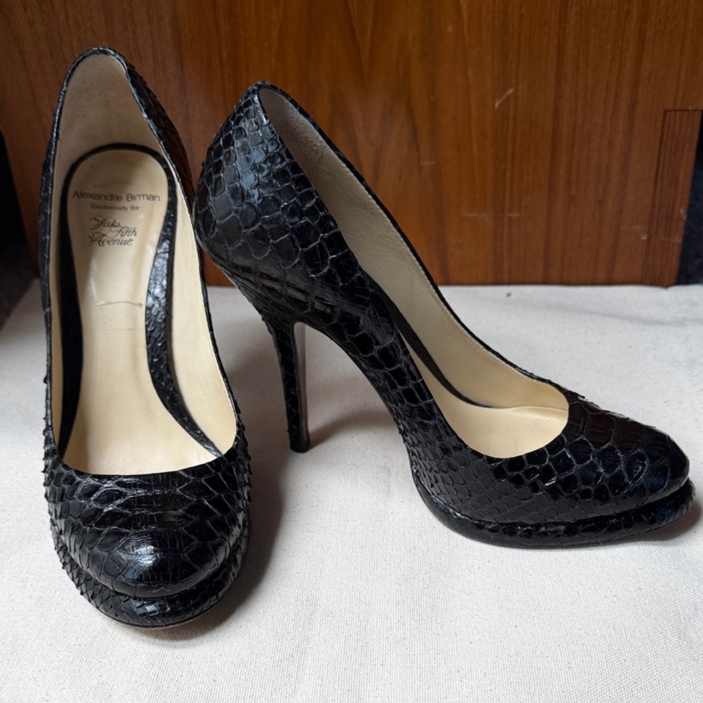Autographed Alexandre Birman Black Snakeskin Platform Stiletto Pumps